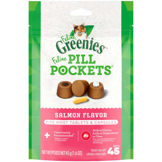 FELINE  PILL POCKETS Natural Cat Treats, Salmon Flavor, 1.6 Oz. Pack (45 Treats)