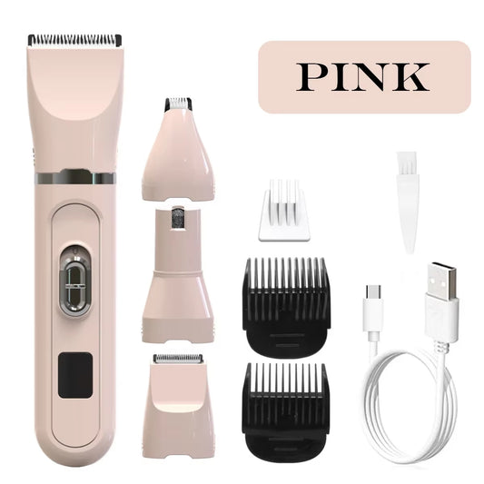 4-In-1 Pet Grooming and Care Set 4Different Blades Pet Hair Shaver Low Noise Pet Clippers Rechargeable Cordless Safe Dog Trimmer