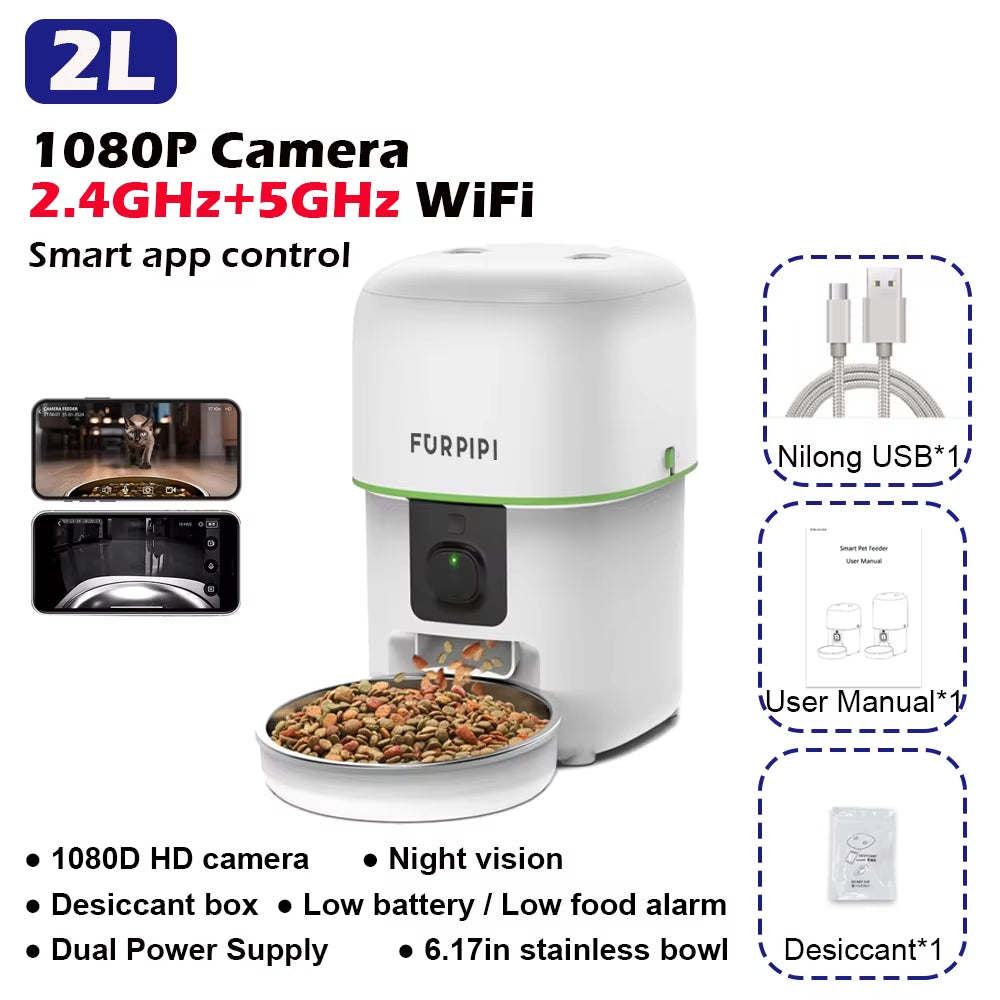 1080P HD Camera Automatic Cat Feeder with 5Gwifi Tuya Pet Cat Smart Food Kibble Dispenser Auto Feeder for Cats Dog Accessories