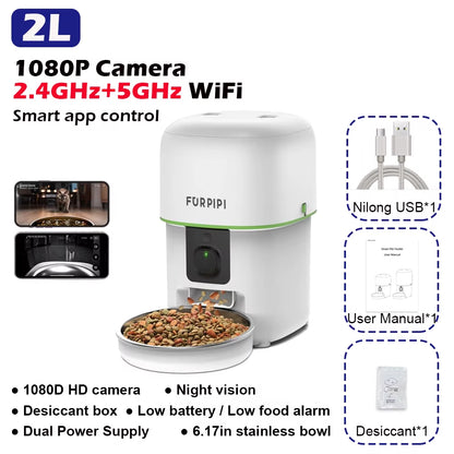 1080P HD Camera Automatic Cat Feeder with 5Gwifi Tuya Pet Cat Smart Food Kibble Dispenser Auto Feeder for Cats Dog Accessories