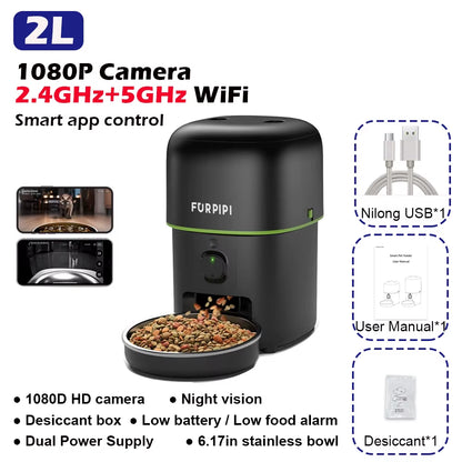 1080P HD Camera Automatic Cat Feeder with 5Gwifi Tuya Pet Cat Smart Food Kibble Dispenser Auto Feeder for Cats Dog Accessories