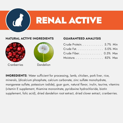 - Cat Food, Vet-Formulated Renal Wet Cat Food, Non GMO, Kidney Care Food with Lamb Flavor, Crafted for Adults, Made in Italy (3.5 Oz, 32 Pack)
