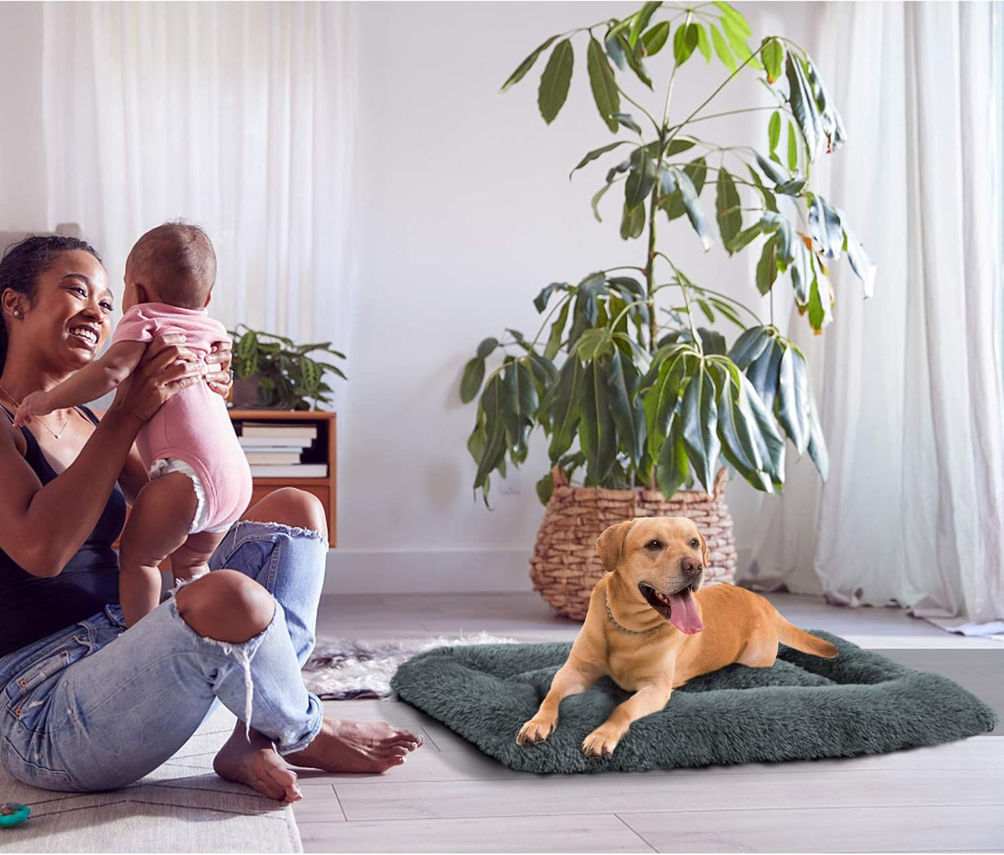 Dog Beds Calming Pet Beds, Fulffy Dog Kennel Mat Pad Faux Fur Machine Washable Anti-Slip Comfy Dog Beds for Large Medium Dogs and Cats