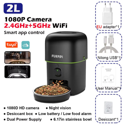 1080P HD Camera Automatic Cat Feeder with 5Gwifi Tuya Pet Cat Smart Food Kibble Dispenser Auto Feeder for Cats Dog Accessories
