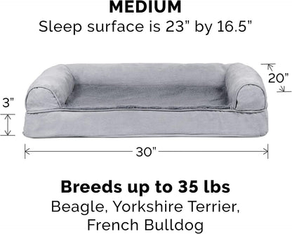Orthopedic Dog Bed for Medium/Small Dogs W/ Removable Bolsters & Washable Cover, for Dogs up to 35 Lbs - Plush & Suede Sofa - Gray, Medium