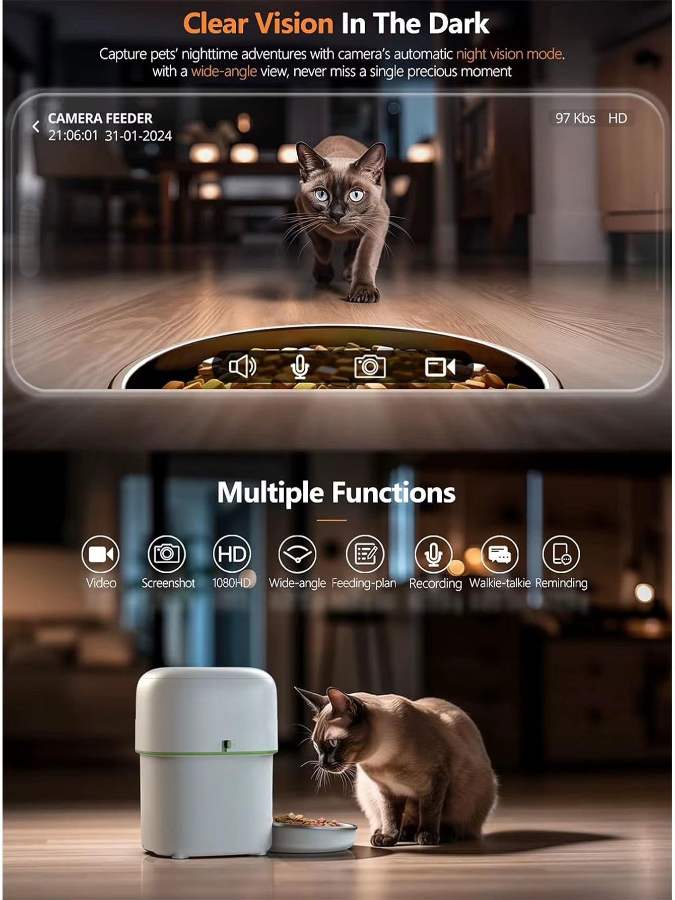 1080P HD Camera Automatic Cat Feeder with 5Gwifi Tuya Pet Cat Smart Food Kibble Dispenser Auto Feeder for Cats Dog Accessories