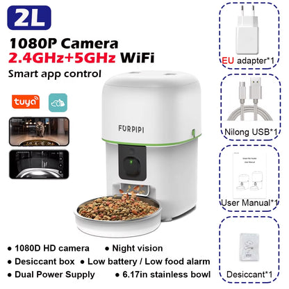 1080P HD Camera Automatic Cat Feeder with 5Gwifi Tuya Pet Cat Smart Food Kibble Dispenser Auto Feeder for Cats Dog Accessories