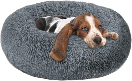 Cuddler Dog Bed | Soft Faux Fur Surface Material | Donut Pillow Bed, Machine Washable | Non-Slip Bottom | Delicate Edge