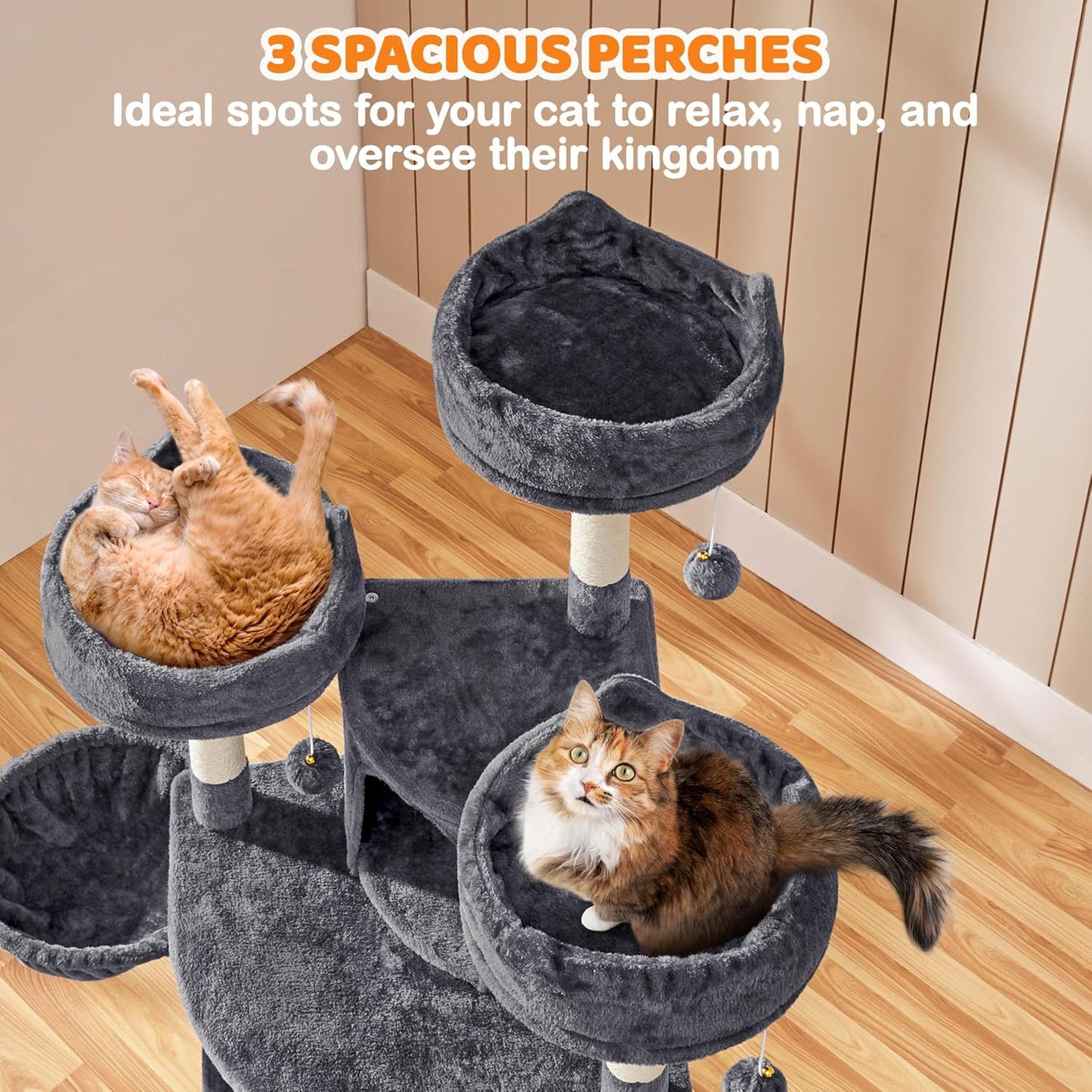 | 68.5In Cat Tree | for Large Cats | Multi-Level Cat Tower with 3 Wide Perches, Large Condo | Stable Pet Play House W/Sisal-Covered Scratching Posts & Board | Dark Gray