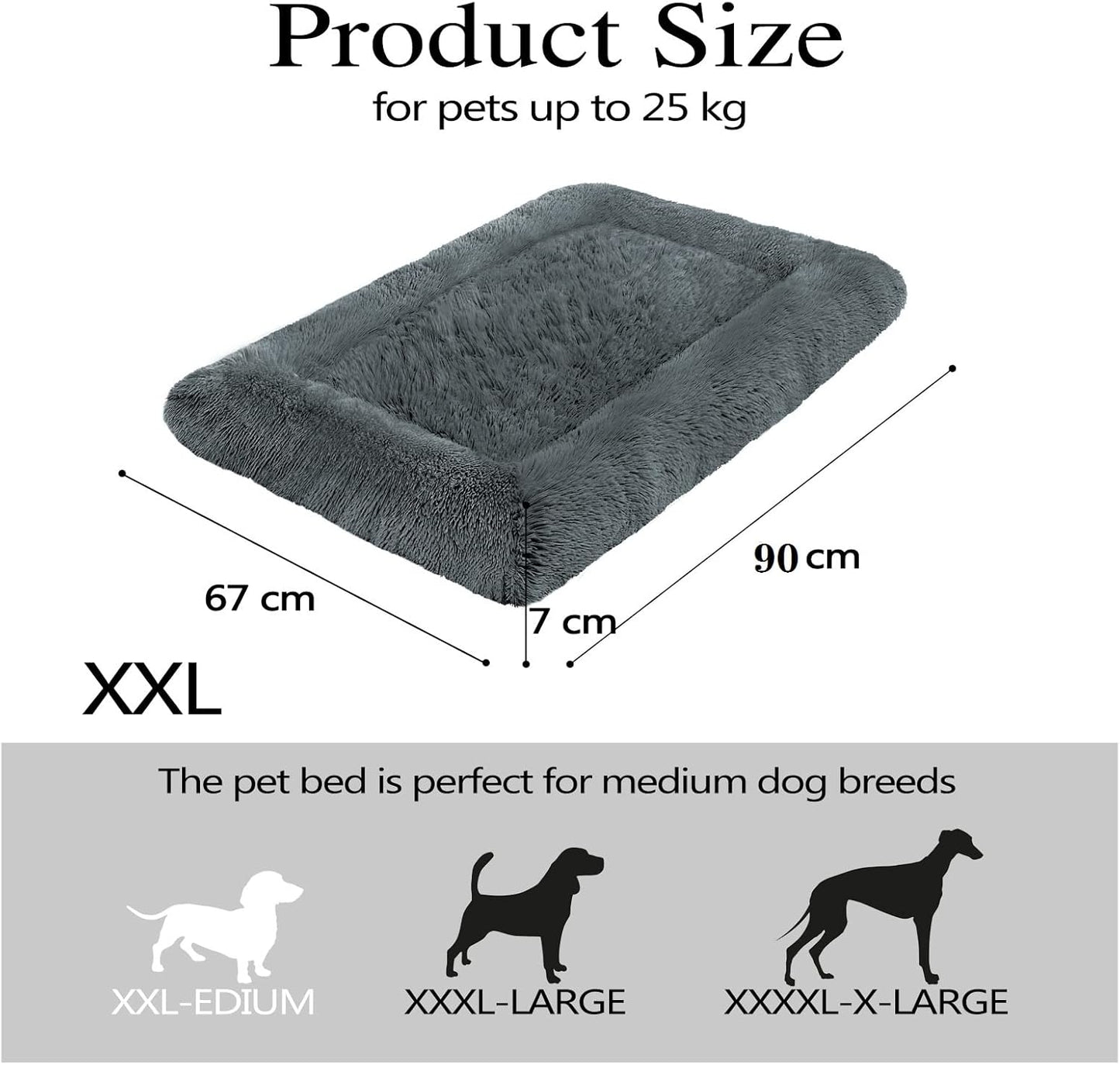 Dog Beds Calming Pet Beds, Fulffy Dog Kennel Mat Pad Faux Fur Machine Washable Anti-Slip Comfy Dog Beds for Large Medium Dogs and Cats