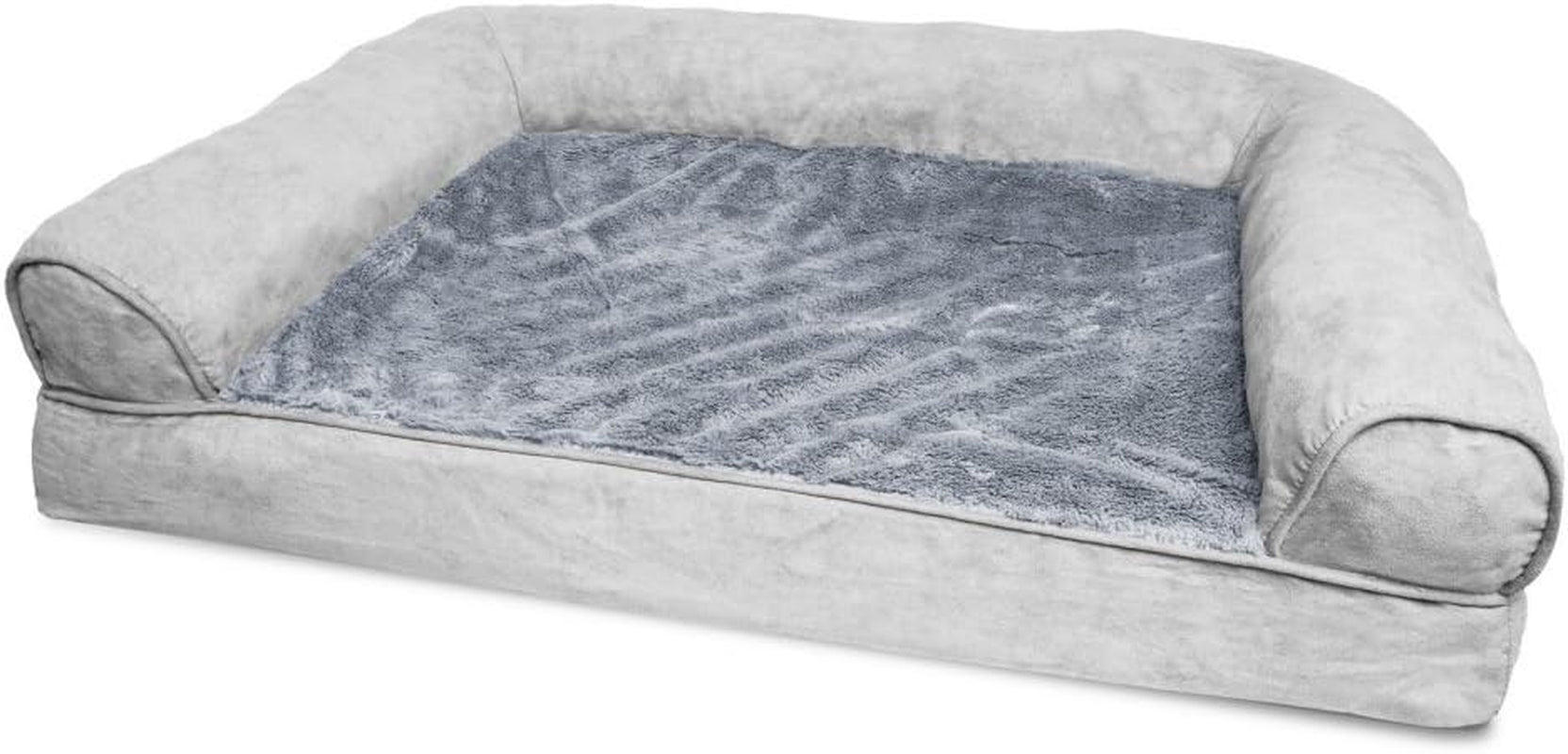 Orthopedic Dog Bed for Medium/Small Dogs W/ Removable Bolsters & Washable Cover, for Dogs up to 35 Lbs - Plush & Suede Sofa - Gray, Medium